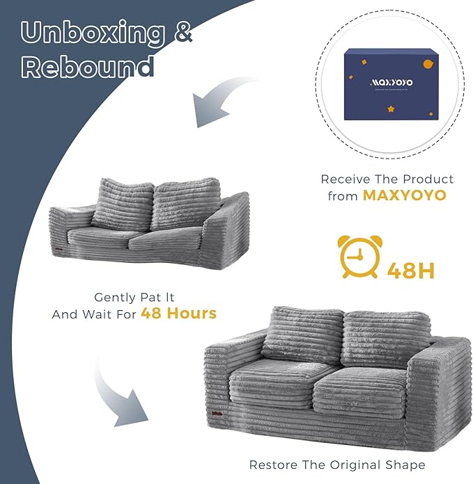 MAXYOYO Giant Bean Bag Chair for Adults, Upholstered Loveseat Floor Sofa with Pillows and Armrests, Large Bean Bag Sofa Plush Chair Bean Bag Couch for Bedroom Living Room, Grey