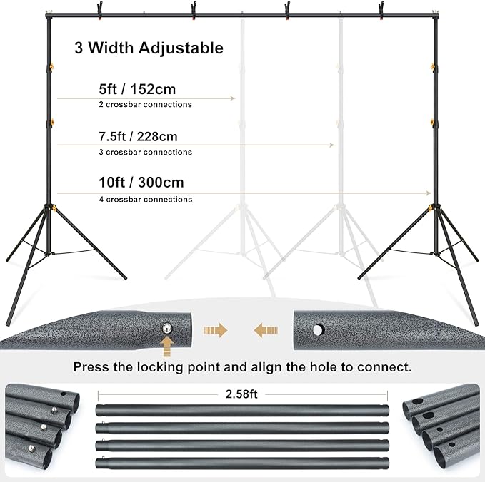 LINCO Lincostore Backdrop Support Stand Kit 10x6.5ft Adjustable Photography Studio Photo Background Support System with Carrying Bag for Green Screen Muslin, 4171