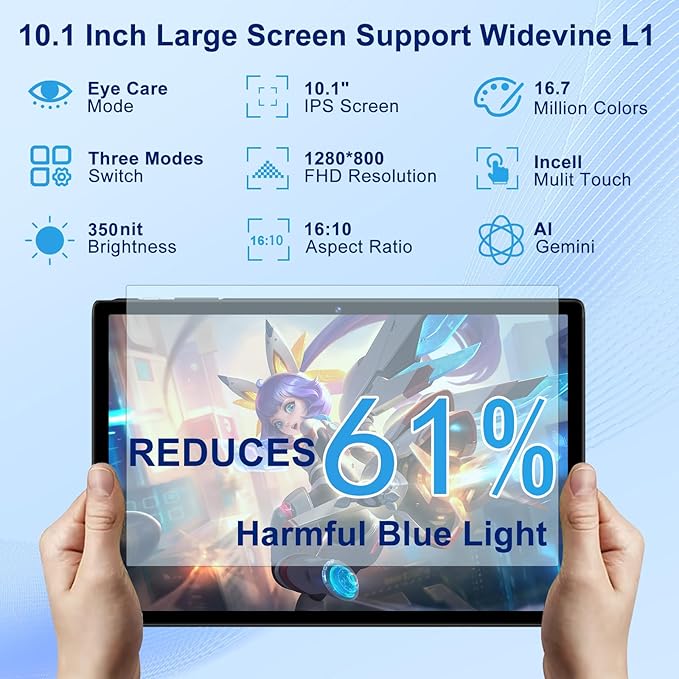 SUAAT Android 15 Tablet 30GB RAM 128GB ROM 1TB Expand, 10.1 Inch Tablets with Keyboard Mouse, Octa-Core, 8000mAh, HD IPS Display, 5G WiFi BT 5.0 GPS, Widevine L1, Gemini AI, Dual Camera - Blue