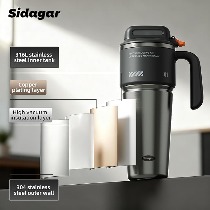 32 oz Tumbler with Handle and Straw, Vacuum Insulated Stainless Steel Travel Mug with Push-button Lid, Double Wall Coffee Cup, Fits in Cup Holder - Obsidian Black