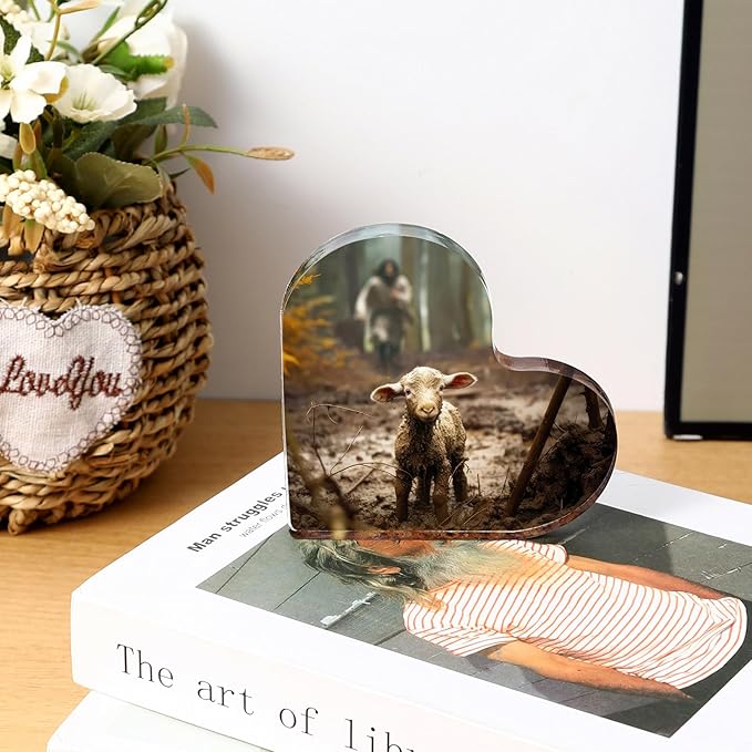 Christian thank you gifts - Jesus and Lamb Religious Home Decor, for Mom Gifts,Inspirational Gifts for catholic Women,Friends,Mother's,teacher,christians,Baptism,Christmas, or Birthday (4"x4") D-238