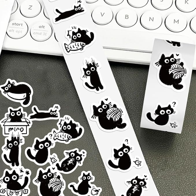 500 Pcs Cute Black Cat Sticker for Teen - Sticker Graphic - Cartoon Stickers for Water Bottles Laptop Cat Meme Stickers Waterproof Aesthetic Vinyl Decals Stickers for Adults Teens