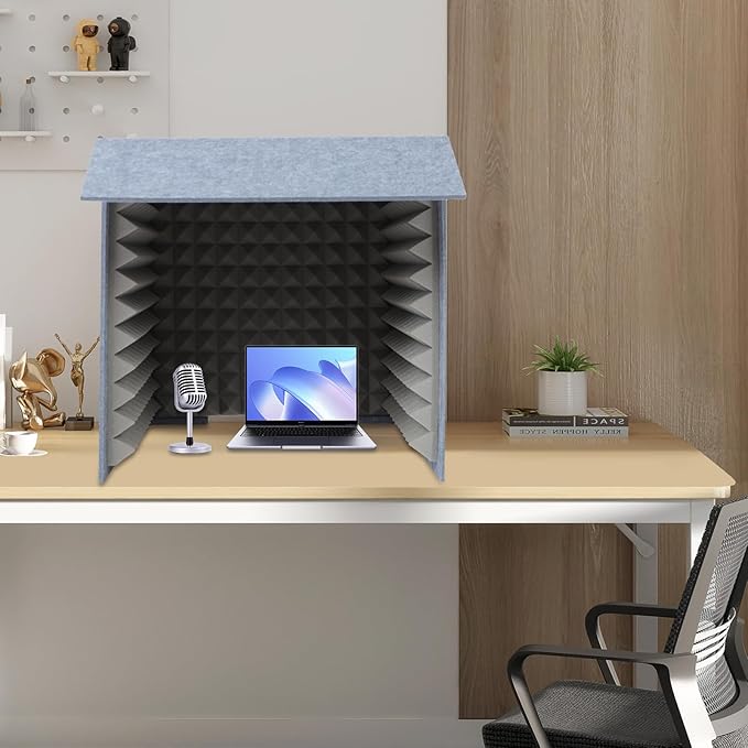 Bacocoo Portable Recording Studio,Foldable Desktop Soundproof Cover with Noise Reduction,Quick Assembly Lightweight Design for Home Broadcast,Voice Isolation,Streaming,Video Conference. (Gray)