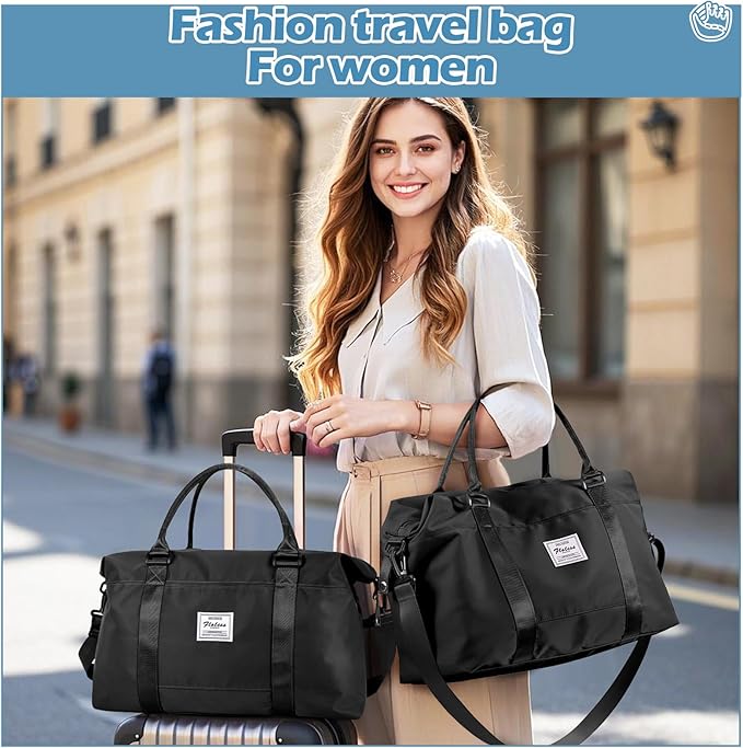 Small Black Gym Bag for Women, Stylish Duffle Travel Bag for Plane, Lightweight Duffle Bag for Women & Men, Sport Gym Tote Bag with Wet Pocket for Yoga, Pilates, Swimming