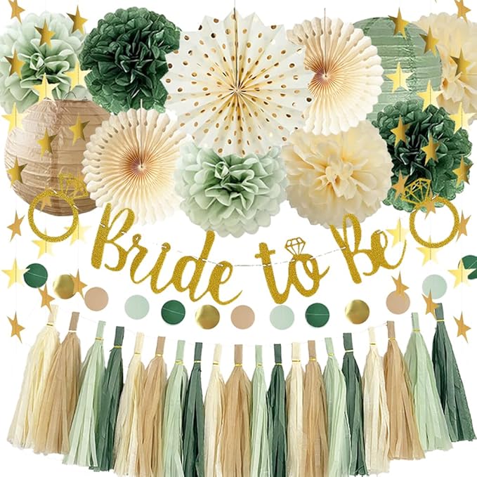 Bridal Shower Decorations Sage Green Bachelorette Party Decorations Bride To Be Banner Olive Sage Green Paper Pom Poms Paper Tassel Garlands Wedding Shower Party Decor
