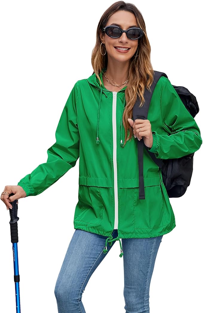 Hount Women's Lightweight Hooded Raincoat Waterproof Packable Active Outdoor Rain Jacket (S-3XL)