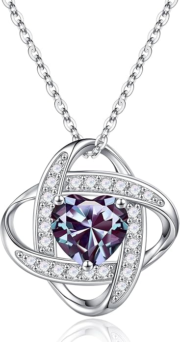 Iefil 925 Sterling Silver Love Knot Birthstone Necklace, Natural or Created Gemstone, Anniversary Birthday Gifts for Women, Jewelry Gifts for Wife Mom Girlfriend