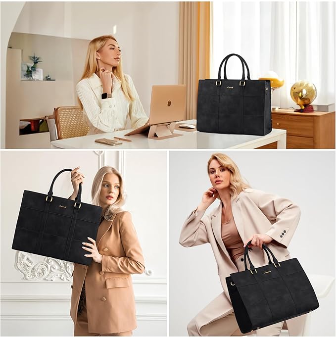 LOVEVOOK Laptop Bag for Women 15.6 Inch Laptop Tote Bag Vintage Leather Work Bags for Women Professional Computer bag