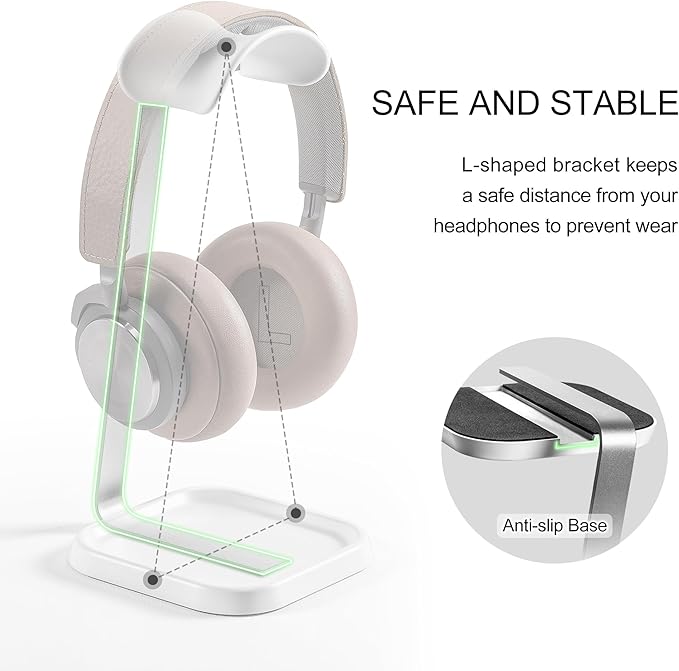 QinCoon Headphone Stand, Curved Headset Stand with Storage Tray, Gaming Headset Holder for AirPods Max, AirPods Max 2, AirPods, AirPods Pro, Beats, Bose, Sony and More (White)
