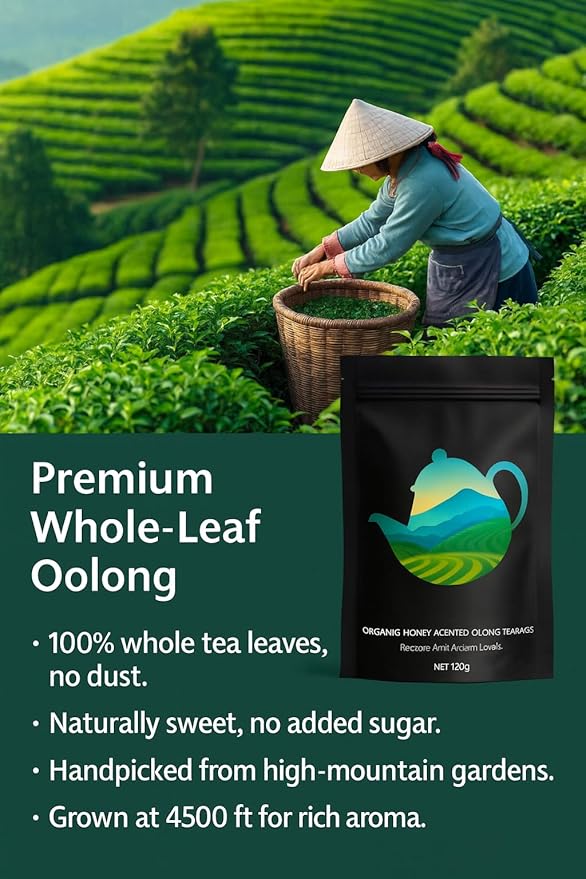 Oolong Tea Bags – Organic Whole Leaf Oolong – 20 Bags (5g Each) – Natural Relaxing Tea for Calm Mind & Healthy Lifestyle – Premium Organic Oolong Tea (1)