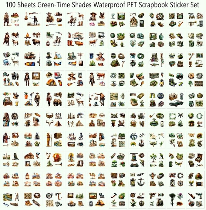 Scrapbooking Stickers Set for Adults, 100 Sheets 3.1 x 3.1 Inches Diecut Time Shades Theme, Clear PET Stickers for Journaling, Junk Journal Supplies, Collage, Scrap Book, DIY Crats Arts