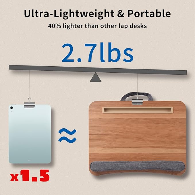 Heyfriday Home Office Lap Desk with Wrist Rest Laptop Bed Desk for Notebook, Laptop, Tablet, Lap Stand with Tablet, Phone Holder Fits Up to 14 Inch Laptops(Woodgrain)