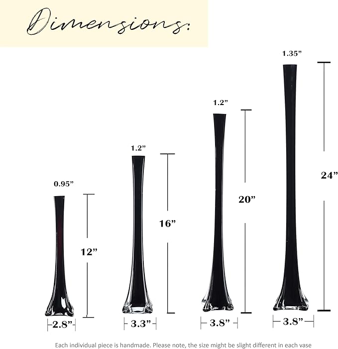 Craft And Party, Pack of 12, Eiffel Tower Vases Centerpiece for Flower, Wedding, Decoration. (24", Black)