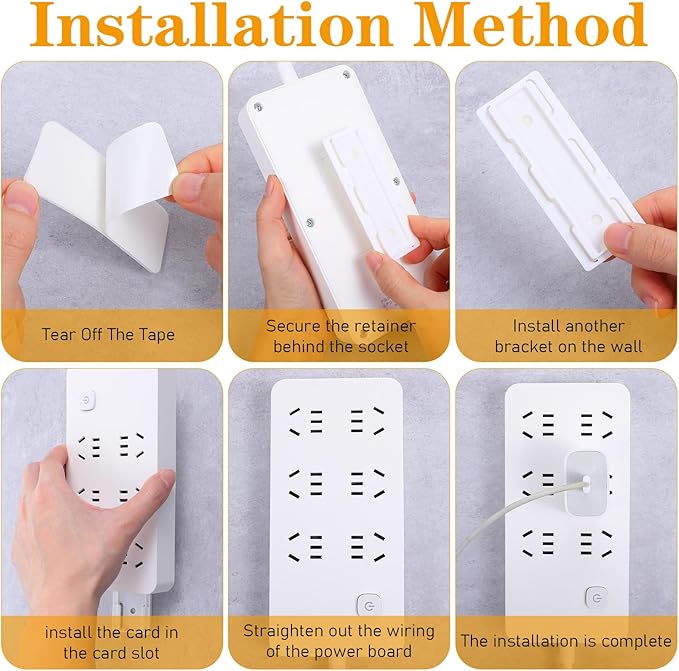 10 PCS Self Adhesive Power Strip Holder Surge Protector Fixator Wall Mount Punch Free Cable Management System Powers Strips Mount Holders for Router Computer Kitchen Home Office Remote Control