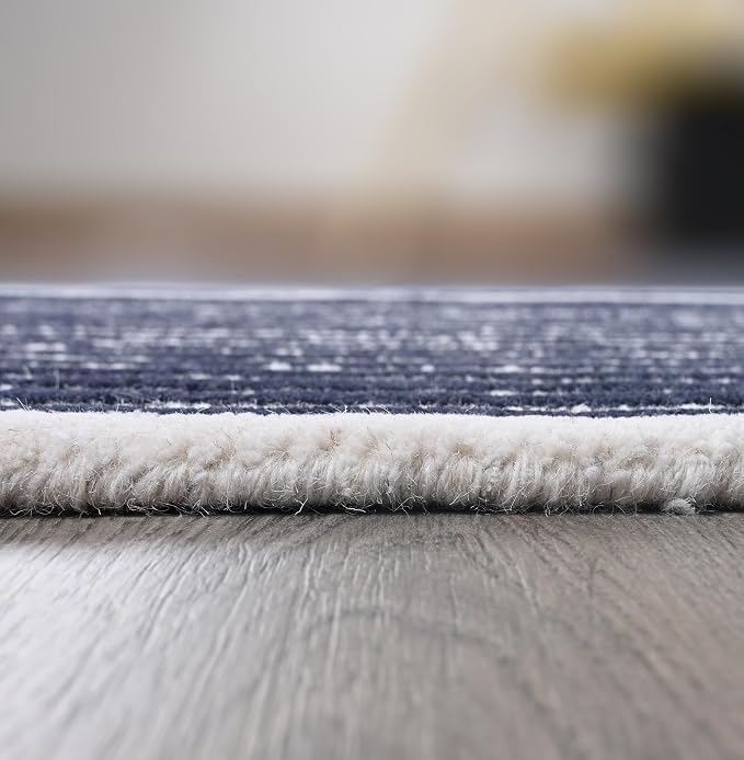 Modern Handmade Wool Area Rug, Abstract Curved Line Geometric Carpet for Living Room Bedroom, Contemporary Tufted Indoor Rug with Soft Pile and Cotton Backing (Ink, 3' x 5')
