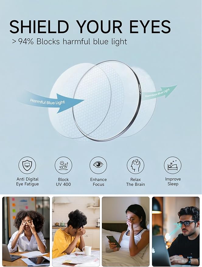 Icesor Round Blue Light Blocking Glasses Lightweight Chic Frame Anti Eye Strain Protection Computer Gaming for Women and Men