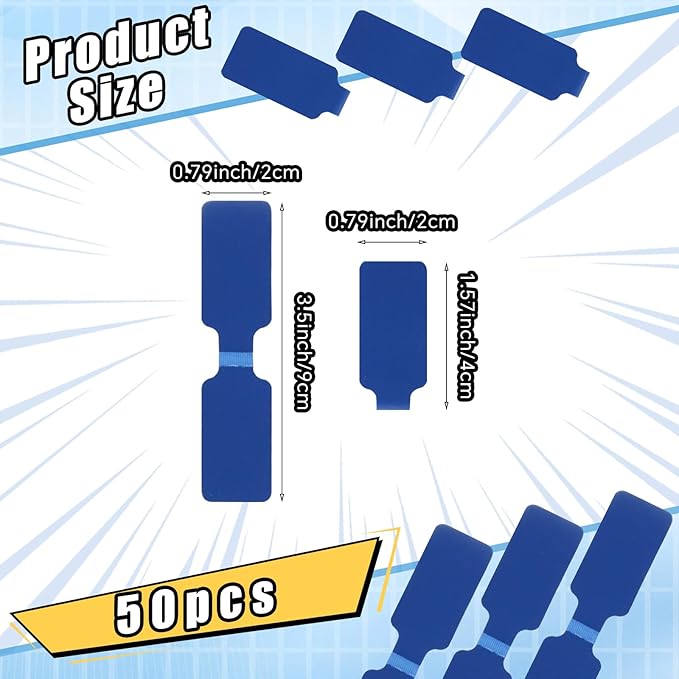 50 Pieces Cord Labels Self-Adhesive Nylon Cable Labels Tags Waterproof Wire Cable Tags or Electronics Office Computers Management and Identification (Blue)
