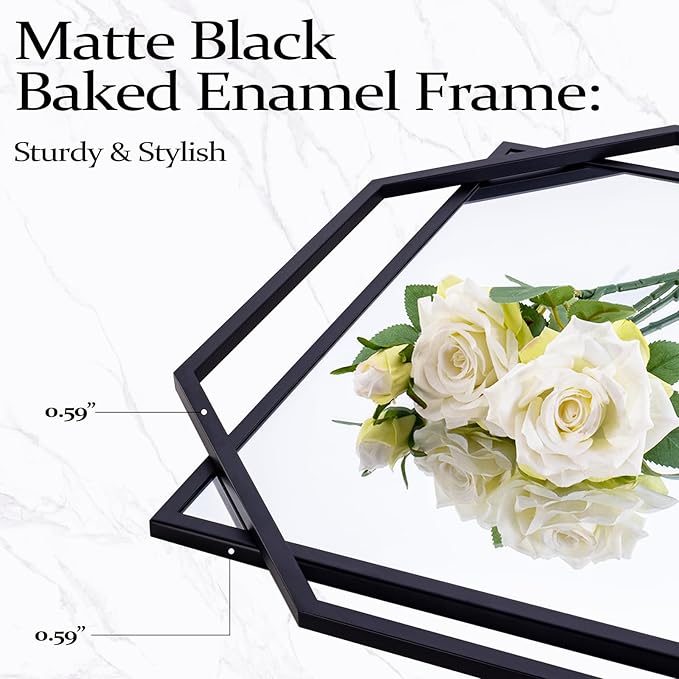 Decorative Wall Mirror, 40" x 28" Black Frame Bathroom Mirror for Wall with Modern Metal Octagonal, for Living Room, Dining Room, Entryway