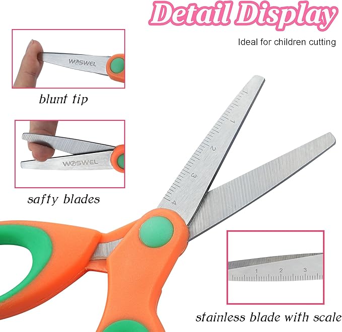 Kids Scissors Bulk, Woswel 36 Pack Safety Blunt Tip Student Scissors, 5 “ Student Scissors with Comfort Grip, Assorted Colors Children Craft Scissors for Cutting Paper Craft Art Supplies