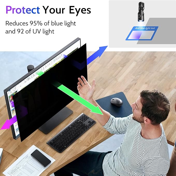 Peslv Privacy Screen for Computer Monitor 22 Inch 16:10 Aspect Ratio, Anti Blue Light Glare Removable 22 in Privacy Screen Filter Protective Film, HD 22 Inch Privacy Screen Protector for Monitor