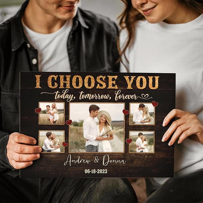 Dem Canvas Personalized Canvas Prints, Custom Photo And Name, I Choose You Forever, Wedding Gifts For Couple Anniversary Valentines Canvas (24x16)