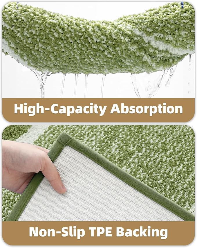 Color&Geometry Simple and Stylish Large Bath Mats for Bathroom Non Slip, 24"x36" Moss Green and Ivory Bathroom Rugs, Absorbent, Soft, Washable, Microfiber Bath Rug Shower Mat Outside Shower