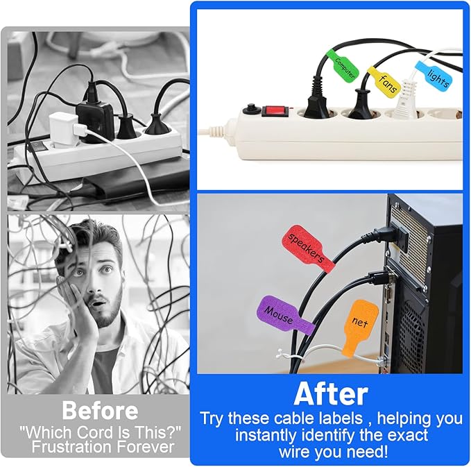 40 Pcs Cable Labels for Cords, Nylon Write On Cord Labels Tags for Electronics, Wire Markers Electrical Reusable Large Size Plastic Label for Charging Cords Management and Identification 8 Colors