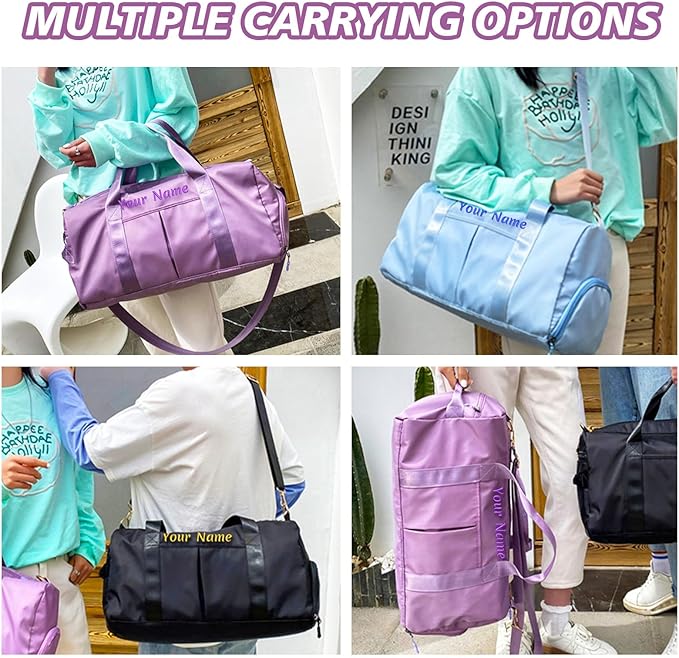 Custom Duffle Bag, Personalized Embroidered Sports Gym Bag for Women/Men, Travel Bag with Double-Sided Customization and Separate Wet and Dry Pockets and Shoe Bags-Wine red
