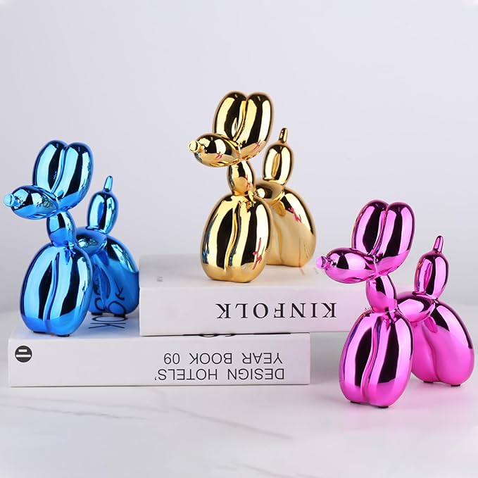 Balloon Dog Sculpture Modern Home Decor Collectible Figurines Funky Statues for Bedroom Trendy Animal Decor for Coffee Table Living Room Decor, 11.8 * 11.8 * 4.7inch, Gold