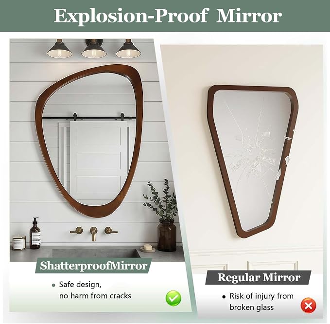 24x36 Inch Asymmetrical Wall Mirror Wood,Rustic Irregular Shaped Vanity Mirror for Bathroom,Bedroom, Living Room, Entryway, Fireplace,Wall Decor,Solid Wooden Frame (Yellow Brown, 24"x36" Inch)