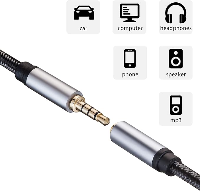 Audio Mic Extension Cable 6Ft,3.5mm Aux Headphone Extender 4-Pole Jack Plug Extension Lead Stereo Male to Female Braided Cord for Headset,TV,Laptop,Phone,Switch Lite,Car,PS4,Xbox and more(6Ft/2M)