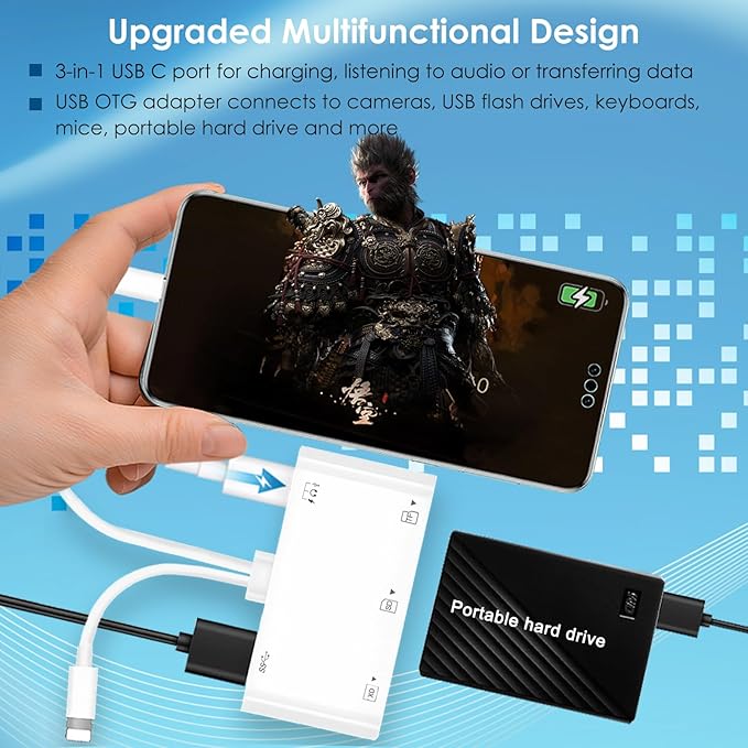 9-in-1 Memory Card Reader Universal SD Card Reader for iPhone/iPad, CF/SD/MicroSD/MS/XD Card Reader & USB OTG Adapter with USB-A/USB C/Lightening Connector for iPhone 16/iPad Pro/Samsung Galaxy S25