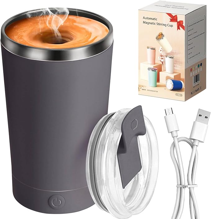 hatisan Self Stirring Coffee Mug With Lid Electric High Speed Self Stirring Mug 400ml Rechargeable Detachable Stainless Steel Self Stirring Cup for Coffee, Milk, Cocoa Christmas Gift(Dark Grey)