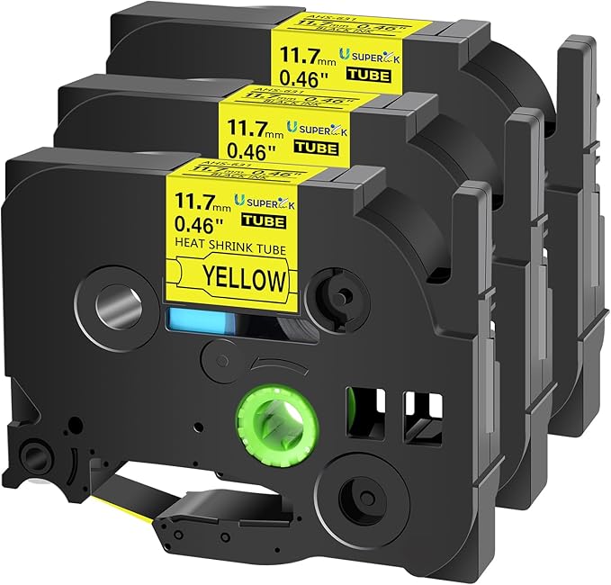 3 Pack Compatible for Brother Ptouch HSe-631 HSe631 HS-631 HS631 11.7mm Black on Yellow Heat Shrink Tube Label Tape use in PT-E300 E500 E550W P750WVP E800W P900 P900W P950NW (0.46''x 4.92ft)