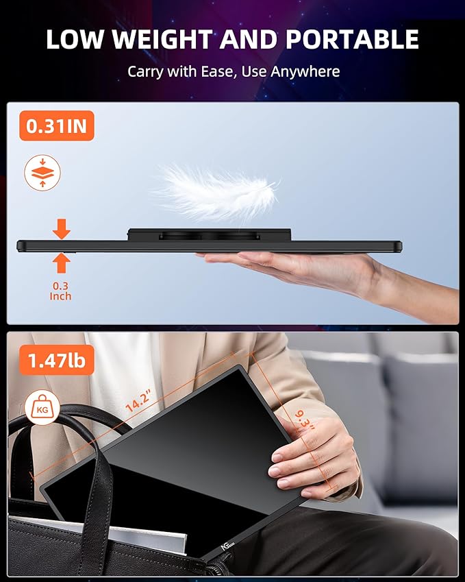NGTeco Portable Monitor 16" FHD 1200P USB C HDMI Gaming Ultra-Slim IPS Display w/Smart Cover & Speakers,HDR Plug&Play, External Second Monitor Compatible with Laptop/PC/Mac/Phone/Xbox/Switch/PS4