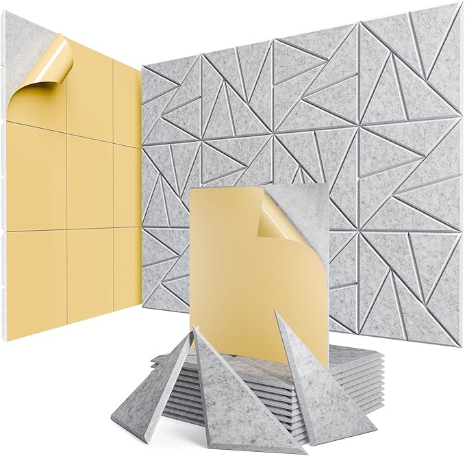 12 Pack Acoustic Panels with Self-Adhesive, 12"X 12"X 0.4"Sound Proof Foam Panels, Sound Panels High Density, Soundproof Wall Panels for Home Studio Office Sliver Gray