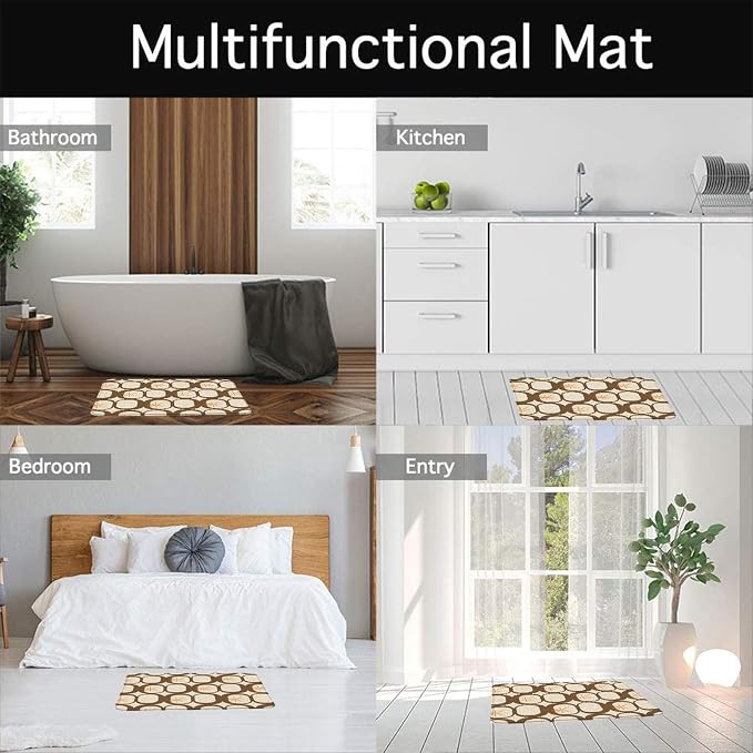 Mid Century Modern Bath Mat Abstract Atomic Geometric Retro 1950s Brown Bathroom Kitchen Toilet Rugs,24x71 Inch