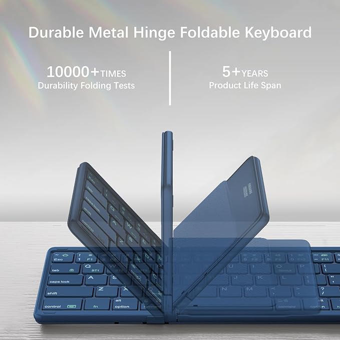 Nillkin Upgraded Foldable Bluetooth Keyboard with Touchpad & Number Pad, Portable Wireless Keyboard for Travel, Pocket-Sized, Full Size Keys, Support 3 Devices for iPad Laptop Tablets Phone, Blue