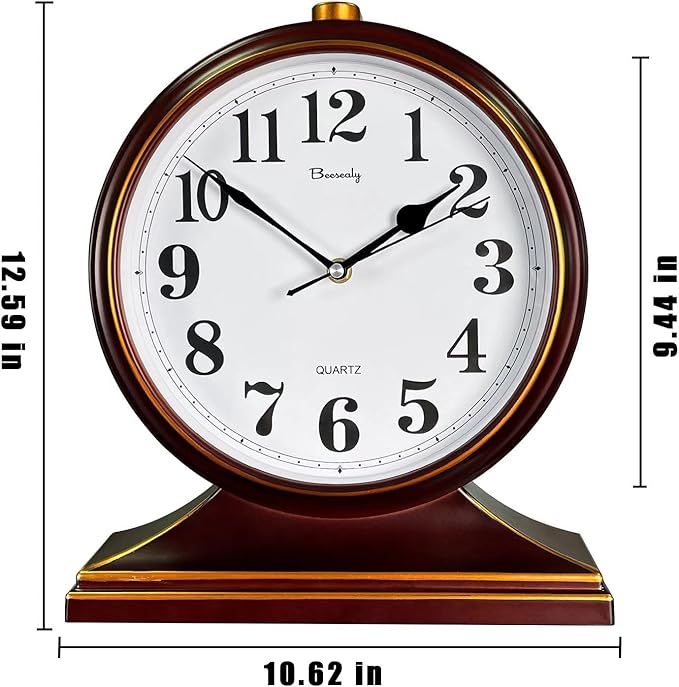 Beesealy Desk Clocks for Table Decor,Retro Mantel Clock Battery Operated for Fireplace Mantel, Living Room,Bedroom,Office,Desktop Decoration (Frosted Style)