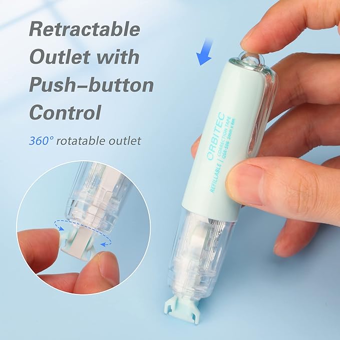 BITOSEE Refillable Retractable White Correction Tape, Mini Small Japan Aesthetic Cute Correction Tape Pen, with Easy to Refill Pen Applicator,for Kawaii School Office Supplies