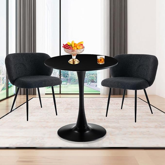 Black Round Dining Table, Small Circle Dining Table for 2 Person, Modern 27.5" Tulip Table Kitchen Dinner Coffee Small Social Tables for Dining Room, Living Room, Restaurant, Cafe