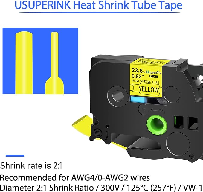 3PK Compatible for Brother Ptouch HSe-651 HSe651 HS-651 HS651 Black on Yellow 23.6mm 0.92'' Heat Shrink Tubing for Wire Cable for PT-P710BT PT-P750W PT-E500 Label Maker Tape