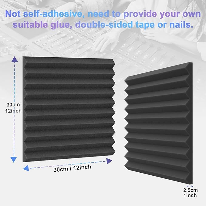 50 Pack Acoustic Panels Soundproof Studio Foam for Walls Sound Absorbing Panels Sound Insulation Wedge for Studio, 1" X 12" X 12" (Black)