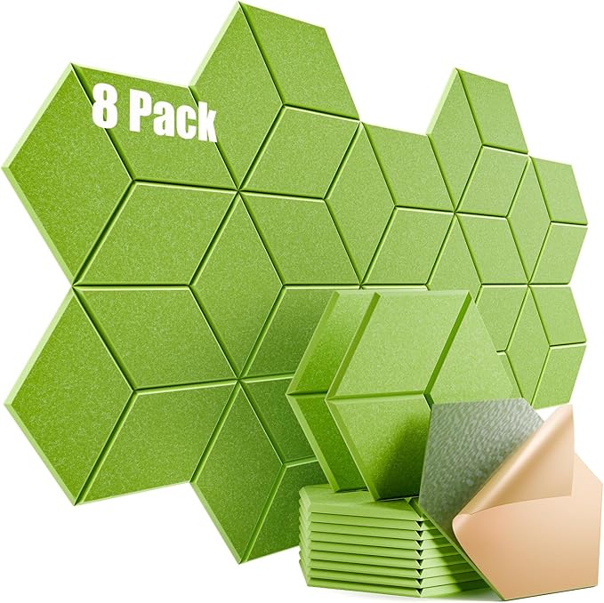 8 Pack Self-Adhesive Acoustic Panels 12" X 10" X 0.4" - Sound Proof Foam Panels for Wall with High Density, Y-Lined Design, Flame Resistant, Absorb Noise and Eliminate Echoes(Olive Drab)
