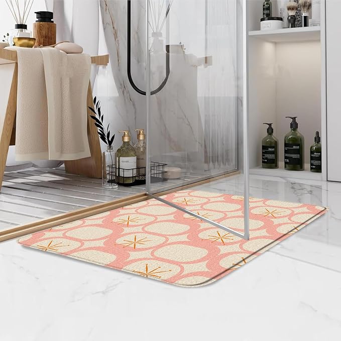 Mid Century Modern Bath Mat Abstract Atomic Geometric Retro 1950s Pink Bathroom Kitchen Toilet Rugs,24x48 Inch