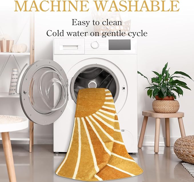 Lahome Boho Area Rug: 5'x7' Machine Washable & Non-Slip with Rainbow Sun Print for Living Room, Bedroom, Nursery, Entryway, Dining Room & Office Decor