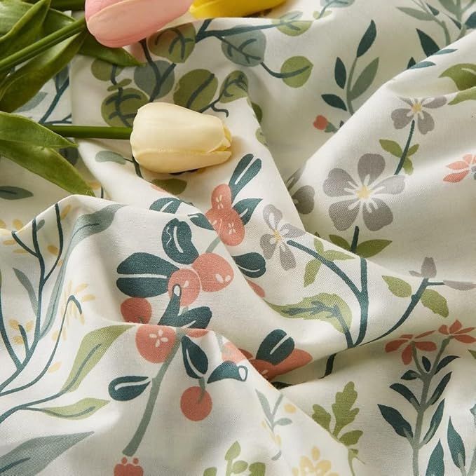 Vintage Botanical Floral Comforter Set Full Size Aesthetic Cute Flowers Comforter Fluffy Soft Boho Garden Floral Bedding Comforter with 2 Pillowcases Girls Cottagecore Comforter Set for All Seasons