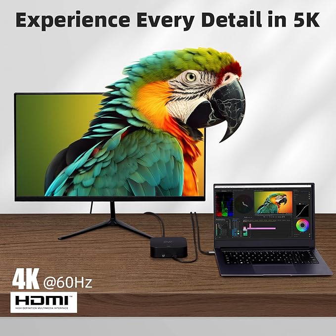 RVP+ Docking Station 3 Monitors USB C, 13-in-1, Triple Display-4K HDMI & DisplayPort Dual Monitors, 5Gbps USB-C/A Data Transfer, 100W Laptop-Charging, Gigabit Ethernet, Audio, Black