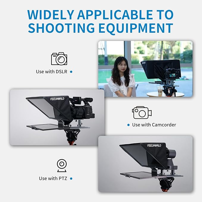 FEELWORLD TP16 16 Inch Folding Teleprompter for Up to 16" Tablet Horizontal Vertical Prompt for Live Streaming Interview Speech Online Teaching Vlogger with APP Remote Control Carry Case