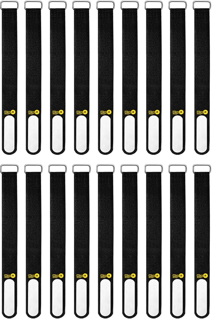 Wrap-It Storage Cinch-Straps, 8-in (18-Pack) Black - Hook and Loop Strap with Write on Label for Easy Cord Identification and Cable Management